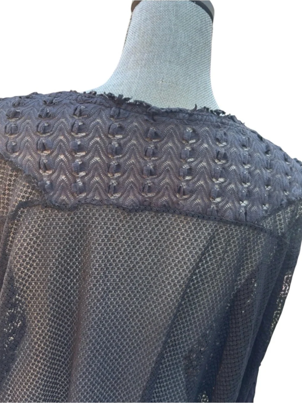Free People Black Sheer Lace Mesh Top Boho Textured Top S Goth Emo Edgy Boho